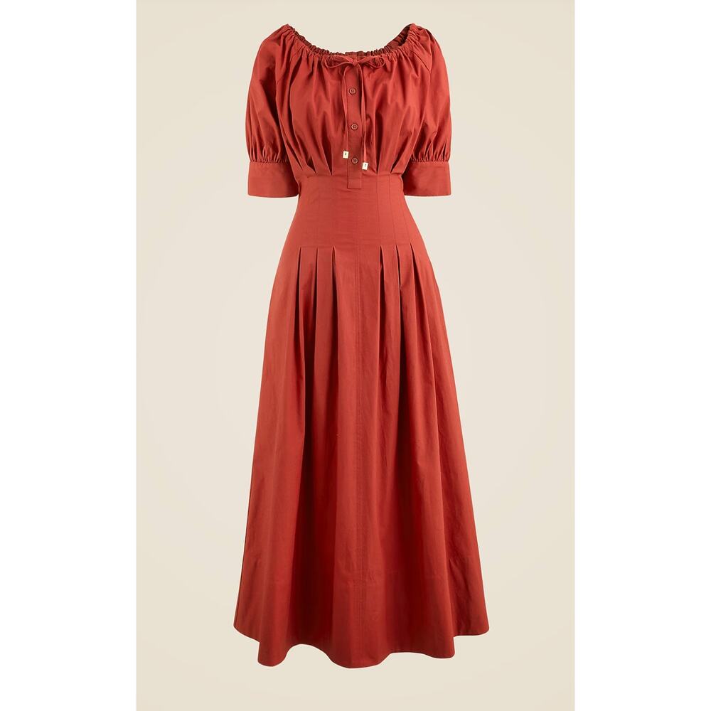 J.Crew Cinched Waist Shirt Dress 6 Rust Midi Cottagecore Romantic Feminine Flowy